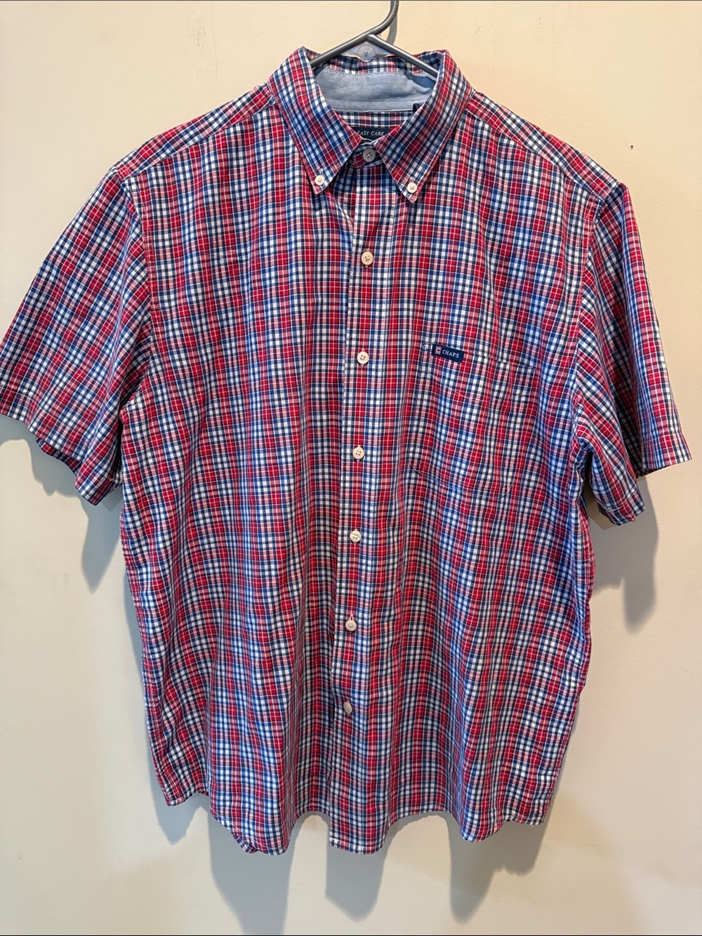 Chaps Red and Blue Plaid Short-Sleeve Button-Down Shirt